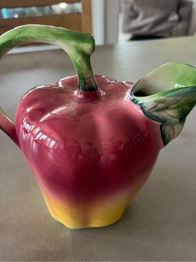 Ancora hand -Painted Ceramic Apple Pitcher in Red, Yellow & Green made in Italy